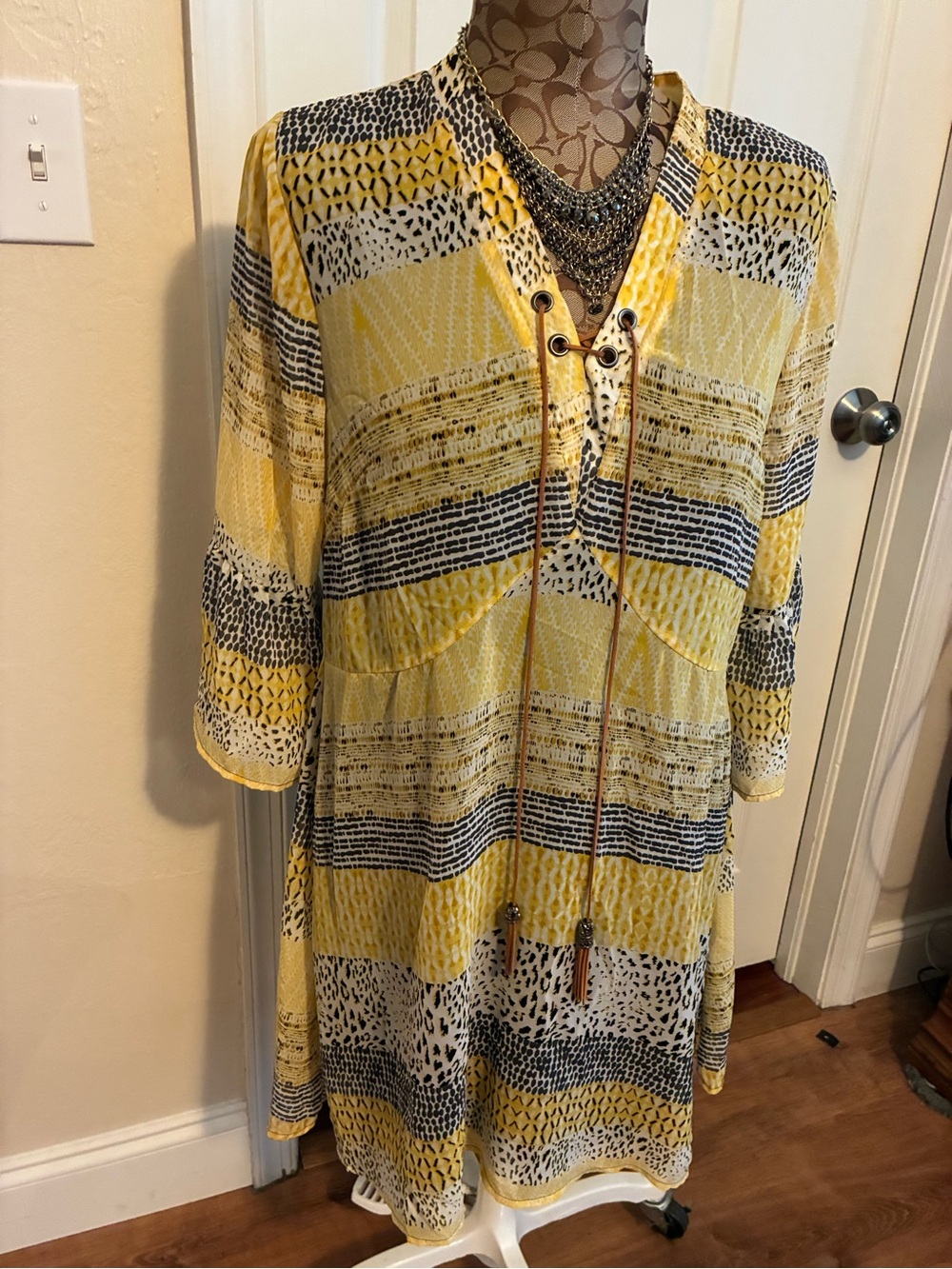 Robert Louis Yellow and Black Printed Mini Dress